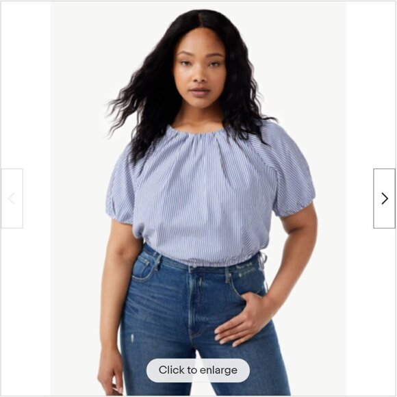 Free Assembly Blue/White Top Puffed Sleeves Size M - Picture 1 of 6